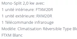 Climatiseur Daikin FTXM20A + RXM20A BLUEVOLUTION