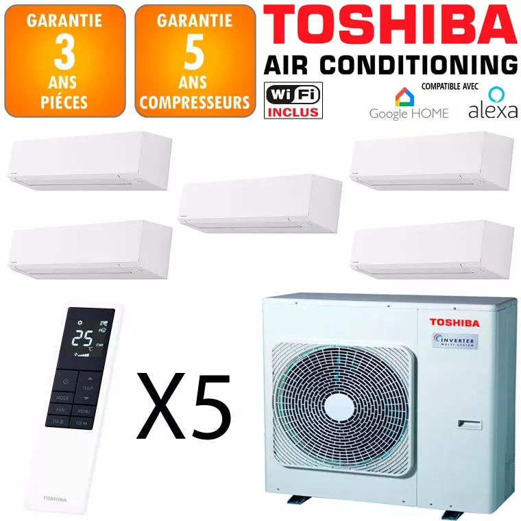 Toshiba Quintuple-split Shorai RAS-5M34G3AVG-E + 4 X RAS-B07G3KVSG-E + RAS-B13G3KVSG-E