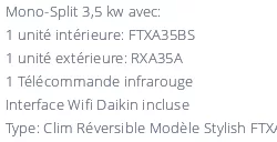 Climatiseur Daikin Stylish FTXA35BS + RXA35A
