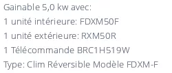 Climatiseur Gainable Daikin FDXM50F + RXM50R