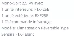 Climatiseur Mural Daikin Sensira FTXF25D + RXF25D