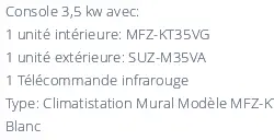 Climatisation Console Double Flux Mitsubishi MFZ-KT35VG