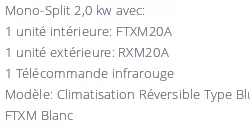 Climatiseur Daikin FTXM20A + RXM20A BLUEVOLUTION