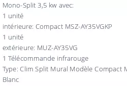 Climatiseur Réversible Mitsubishi MSZ-AY35VGK