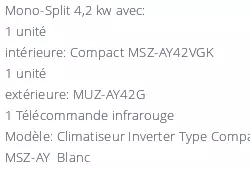 Climatiseur Mural Mitsubishi MSZ-AY42VGK