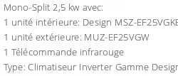 Climatiseur Mitsubishi MSZ-EF25VGKB + MUZ-EF25VG