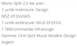 Climatiseur Mitsubishi MSZ-EF25VGKS + MUZ-EF25VG