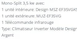 Climatiseur Mitsubishi MSZ-EF35VGKS + MUZ-EF35VG