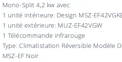 Climatiseur Mitsubishi MSZ-EF42VGKB + MUZ-EF42VG