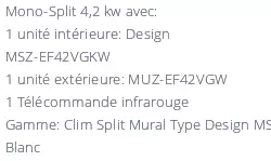 Climatiseur Mitsubishi MSZ-EF42VGKW + MUZ-EF42VG